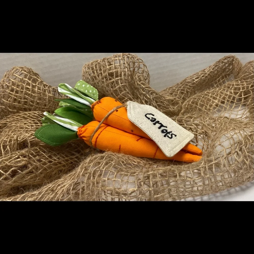 Carrot set of three hand crafted stuffed carrots  8x8.5 cottagecore decor